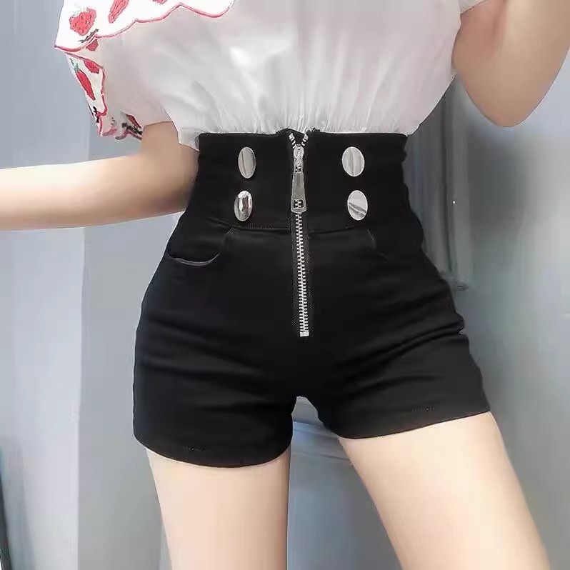 Double-breasted stretch shorts women's summer thin 2024 new cotton women's pants overwear loose wide-leg hot pants