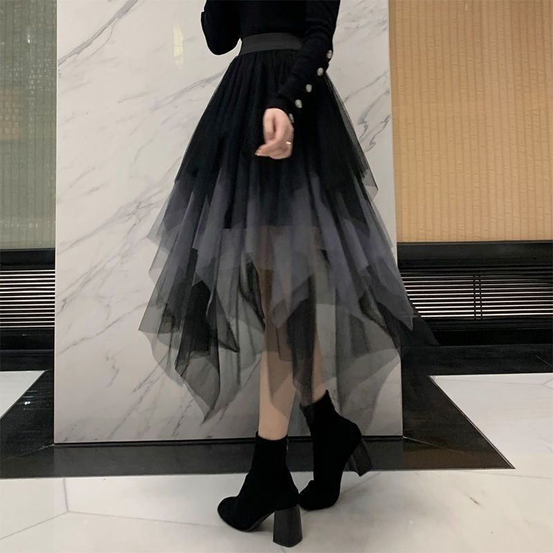 Picture of Irregular Mesh Skirt Women's Mid-length 2025 Spring New Veil Skirt High Waist All-match Slimming Skirt