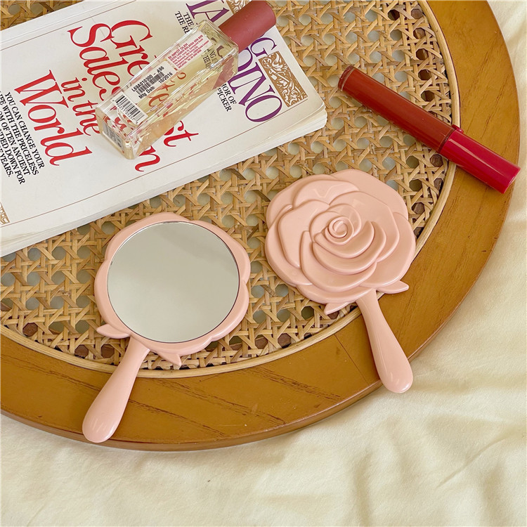 Rose Flower Makeup Mirror Ins Style Girly Heart Portable Handheld Mirror Mini Makeup Mirror Student Portable Small Mirror