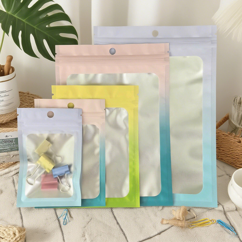 Jewelry Packaging Bags, Hardware Accessories, Toys, Window Translucent Colorful Gradient Aluminum Foil Yin and Yang Sealed Ziplock Bags