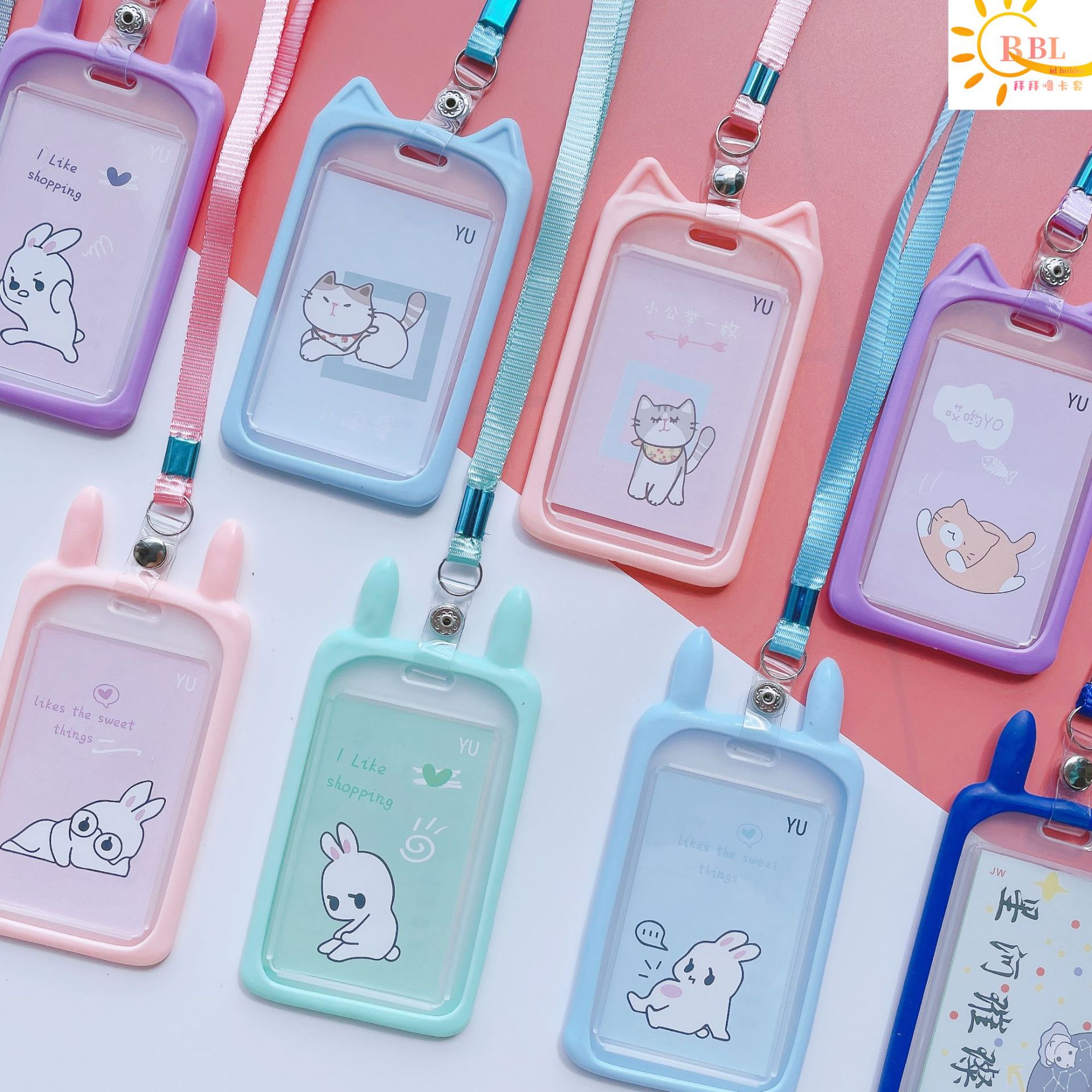 Card set student campus bus school card badge meal card with lanyard hanging neck silicone shuttle kindergarten transparent cute