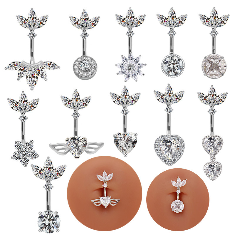 Gabe Europe and the United States cross-border heart-shaped zircon navel ring high-grade light luxury puncture sexy navel nail cross-border direct sales factory