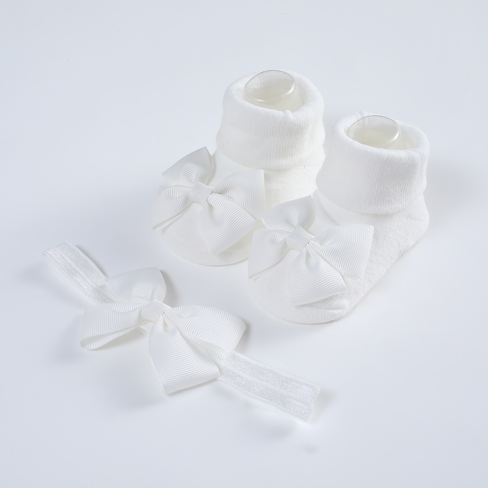Picture of 2023 New Baby Headband + Socks Set Ribbed Bow Headband Baby Breathable Knitted Cotton Socks