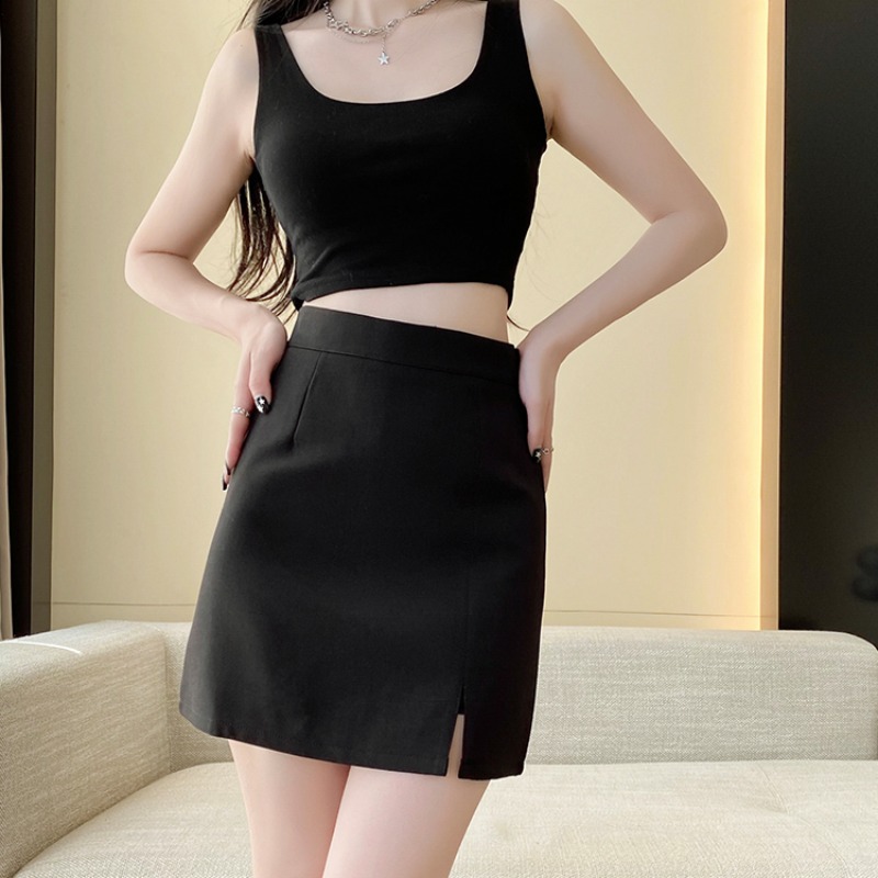 Black Split Skirt Women's Spring and Summer 2024 New Style Small Men's Suit Skirt High Waist Slimming Hip A- Line Skirt