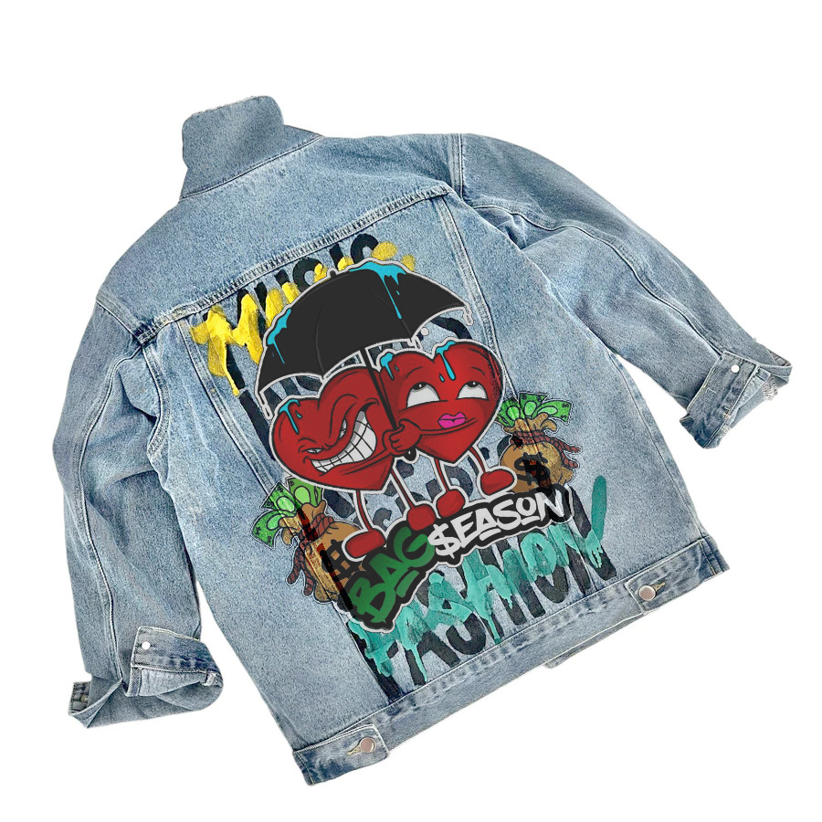 Picture of 2618 cartoon graffiti Amazon jacket Denim Net Red Jacket Women's autumn and winter baseball uniform Amazon coat