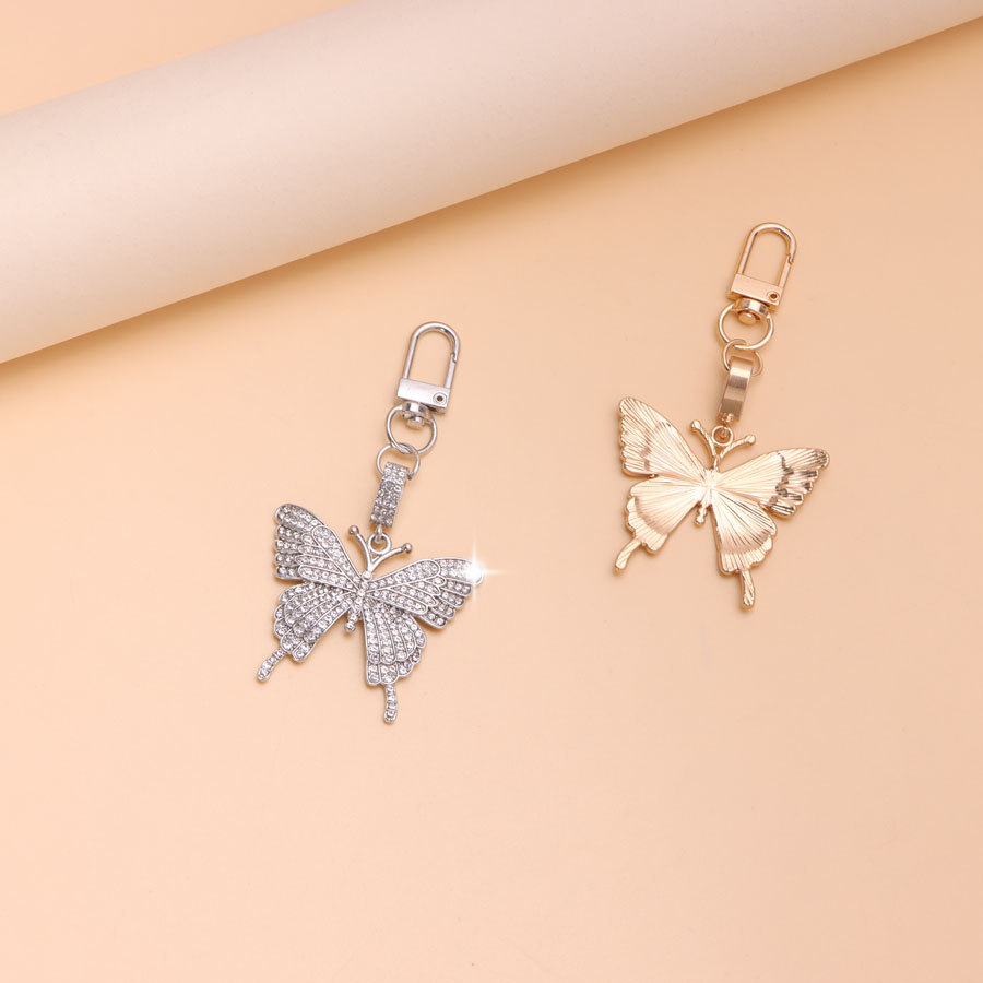 European and American Colorful Rhinestone Inlaid Butterfly Keychain Metal Alloy Creative Women's Bag Pendant Keychain Ring Gift
