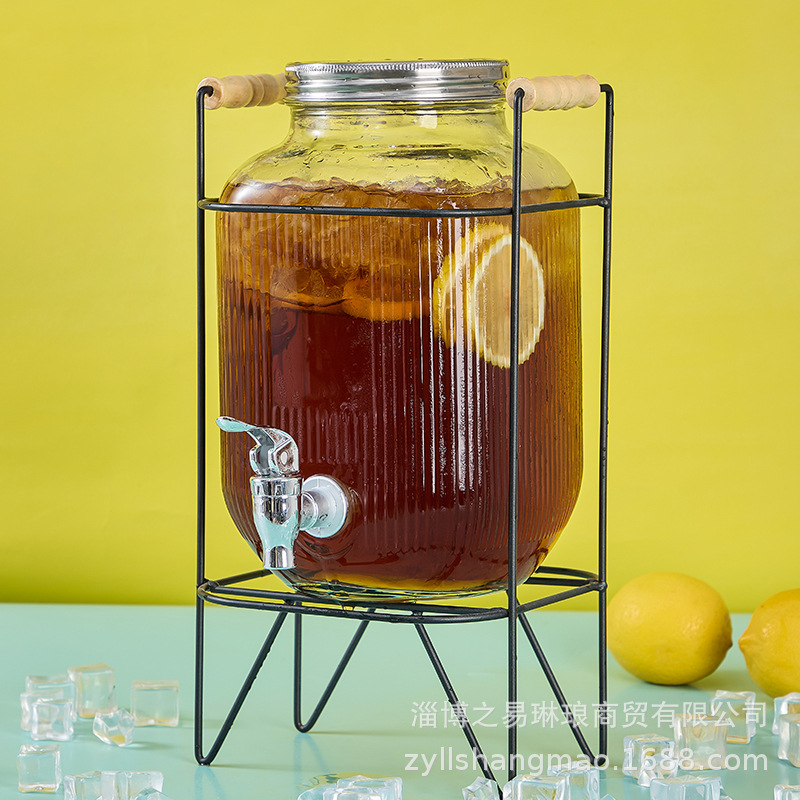 Picture of Cross Border Glass Beverage Dispenser Juice Jar Cola Barrel Container with Tap Fruit Tea Lemon Beverage Barrel suit