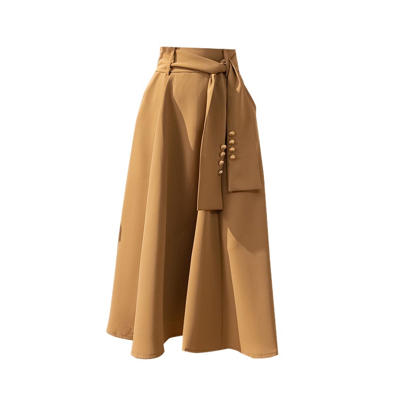 Picture of Hepburn Style High-Waisted Umbrella Skirt 2024 New Slimming Look A-Line Skirt Fashionable Elegant Covering the Crotch Mid-Length Skirt