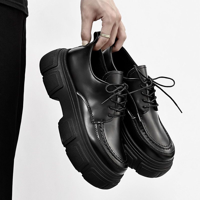 Derby shoes thick bottom men's shoes 2025 autumn new shoes low big head leather shoes youth casual shoes a generation of hair