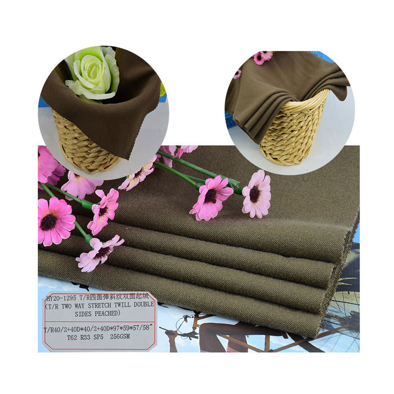 Factory supply T/R four-sided twill double-sided pile fabric tr suit autumn and winter pants fabric