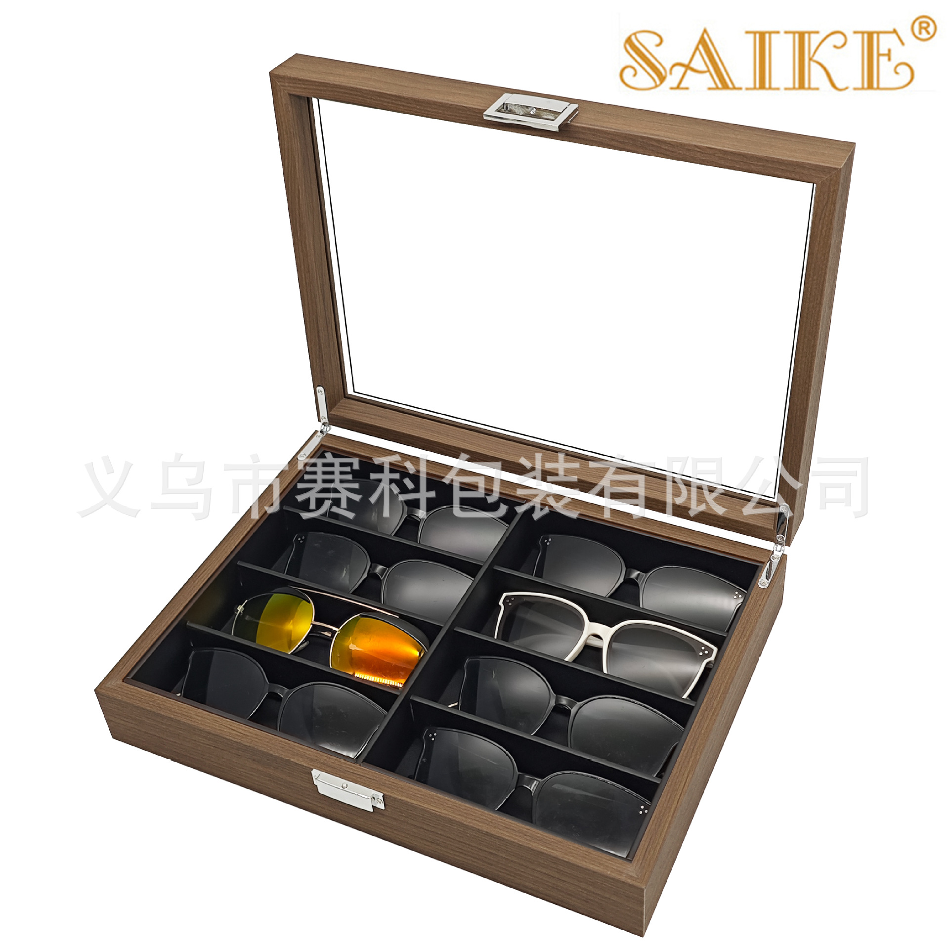 Picture of in stock black walnut wood high-end 8-position glasses storage display box 8 sunglasses sunglasses storage box
