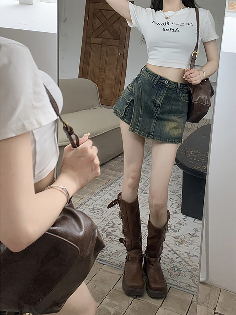 American Retro High Waist Jeans Women's Summer 2024 New A- line Hot Girl Bust Pants Skirt Hot Shorts Pants