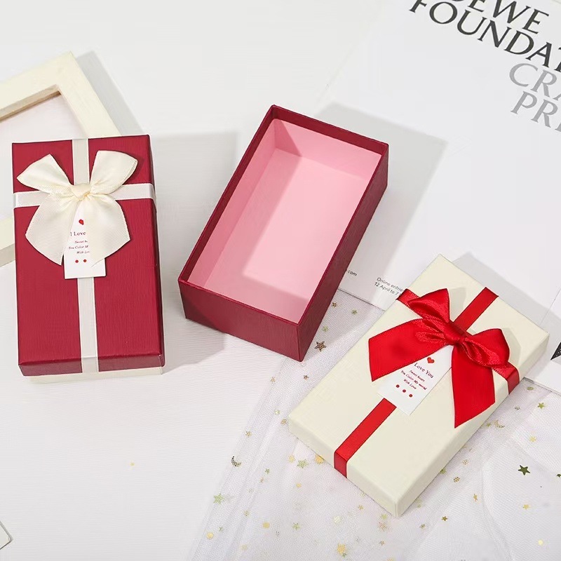 Ready-Made Boxed Bow Gift Box, Exquisite Multi-Color Heaven and Earth Cover Gift Box, Chinese Valentine's Day Gift Box