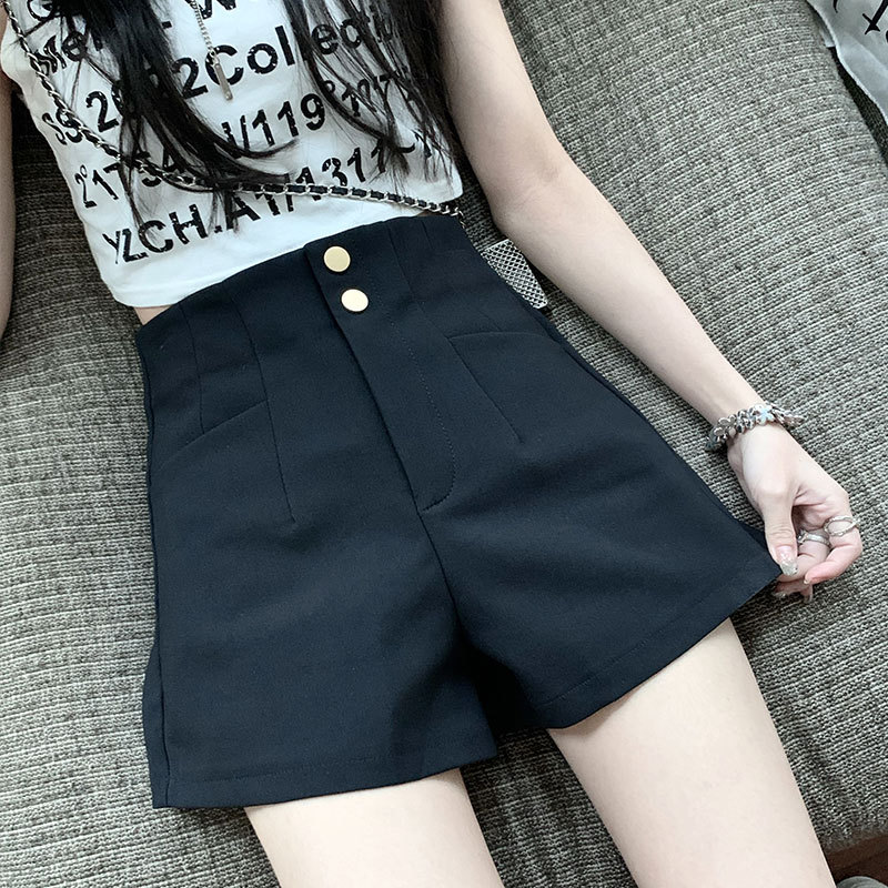 Picture of Black High Waist Tight Shorts Women's Summer Stretch Outer Wear Hip Casual Pants Sexy Small All-match Boots Trendy