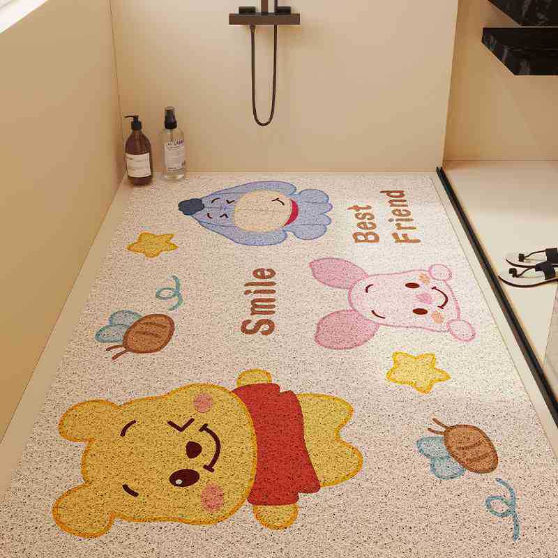 Cartoon bathroom pvc wire ring floor mat toilet hollow drainage foot mat shower room can be cut anti-fall anti-slip mat