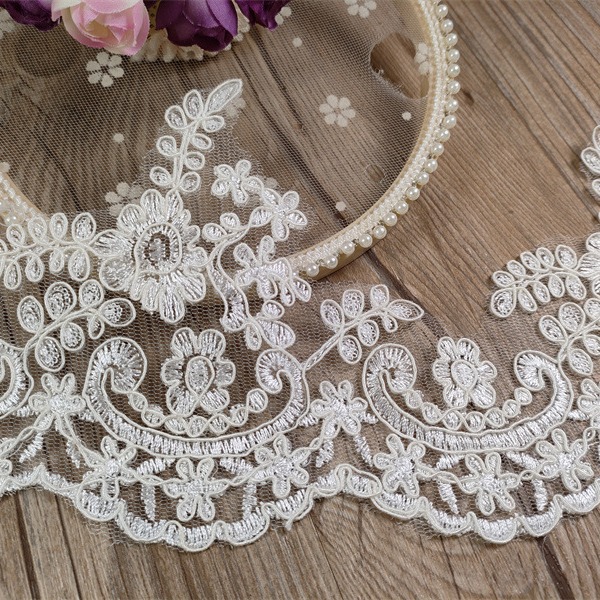 Huamei Palace Style Super Wide Light Gold Car Bone Lace Embroidery Lace Wedding Dress Children's Fashion Accessories