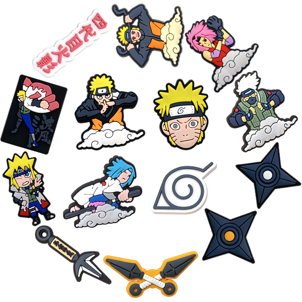14 Pieces [Naruto] Cross-Border Amazon Crocs Shoe Buckle Pvc Soft Rubber Garden Shoe Decoration Cross