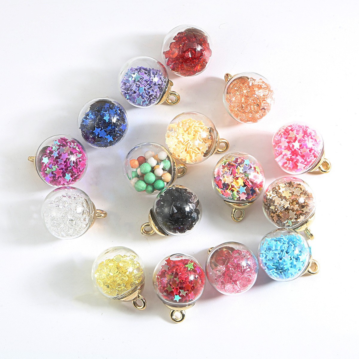 Cross-border Hot Sale Color Transparent Star Sequins Crystal Glass Ball Pendant DIY Handmade Ear Jewelry Accessories