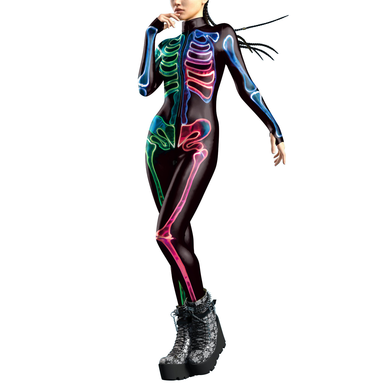 Picture of Halloween Colorful Line Skeleton Jumpsuit New Human Skeleton Cosplay Costume Bodysuit Leotard