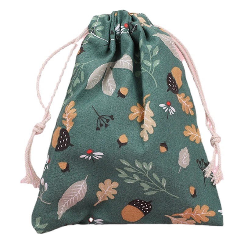 Drawstring Fabric Storage Bag Change Lipstick Headphone Pouch Mini Cute Printed Bundle Pocket Cotton Cloth Hand Bag