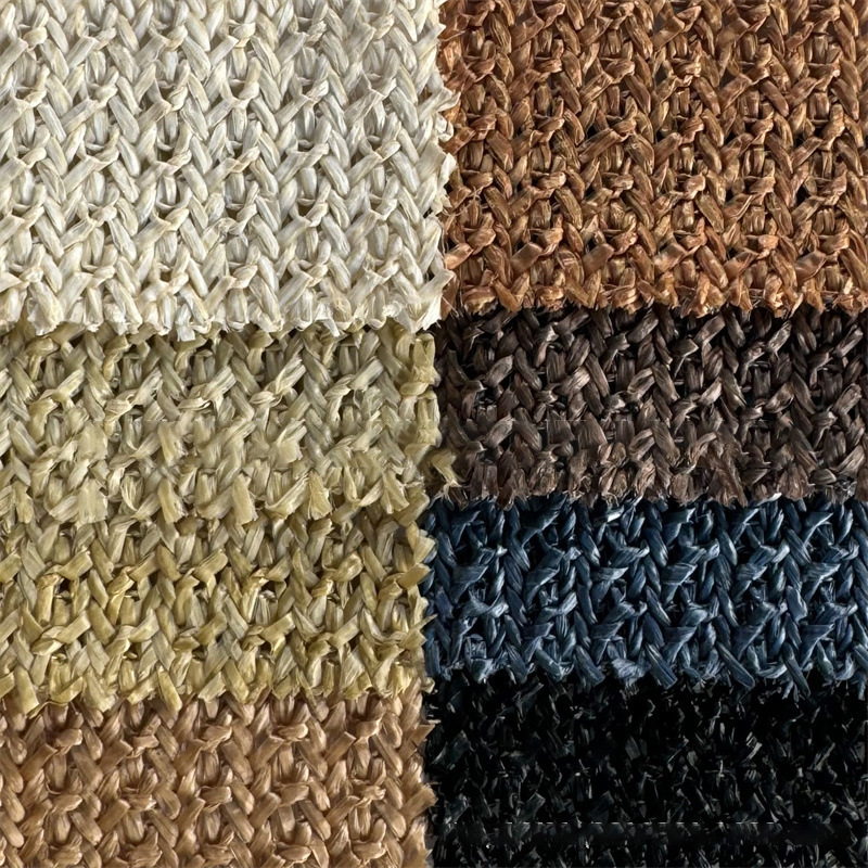 In-Stock Imitation Raffia Paper High-Quality Pp Straw Jacquard Crochet Fabric Pastoral Style Straw Woven Bags Shoe Material Decorative Fabric
