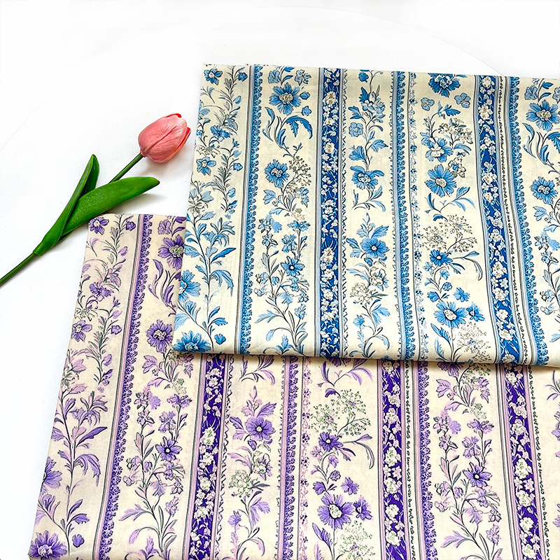 Striped floral rattan cotton 60-count poplin digital printed fabric clothing dress shirt skirt handmade fabric