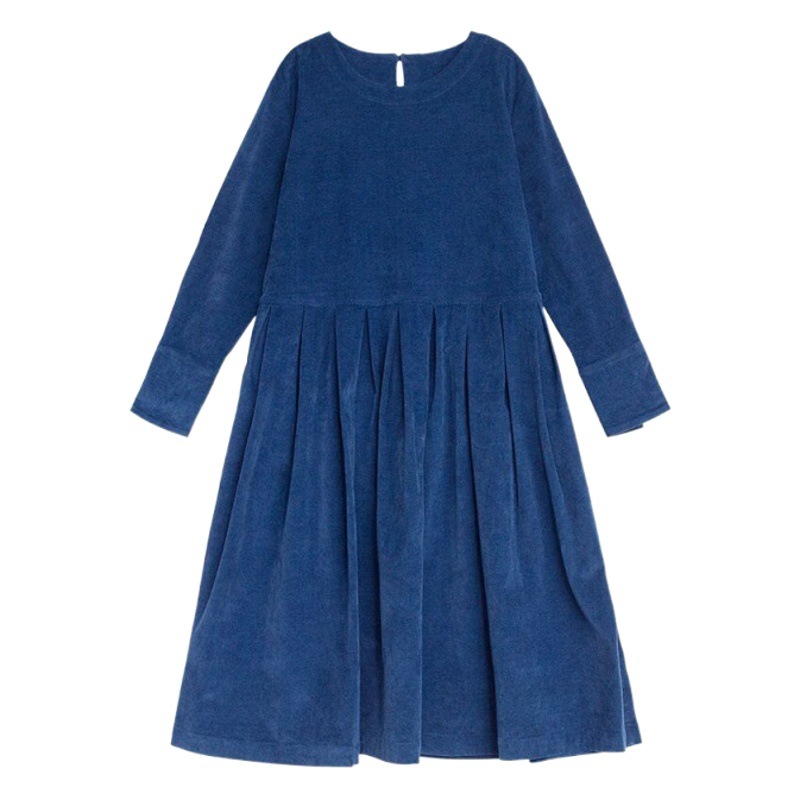 Japanese and Korean style in stock artistic elegant corduroy dress Autumn New 2021 long sleeve midi dress for women