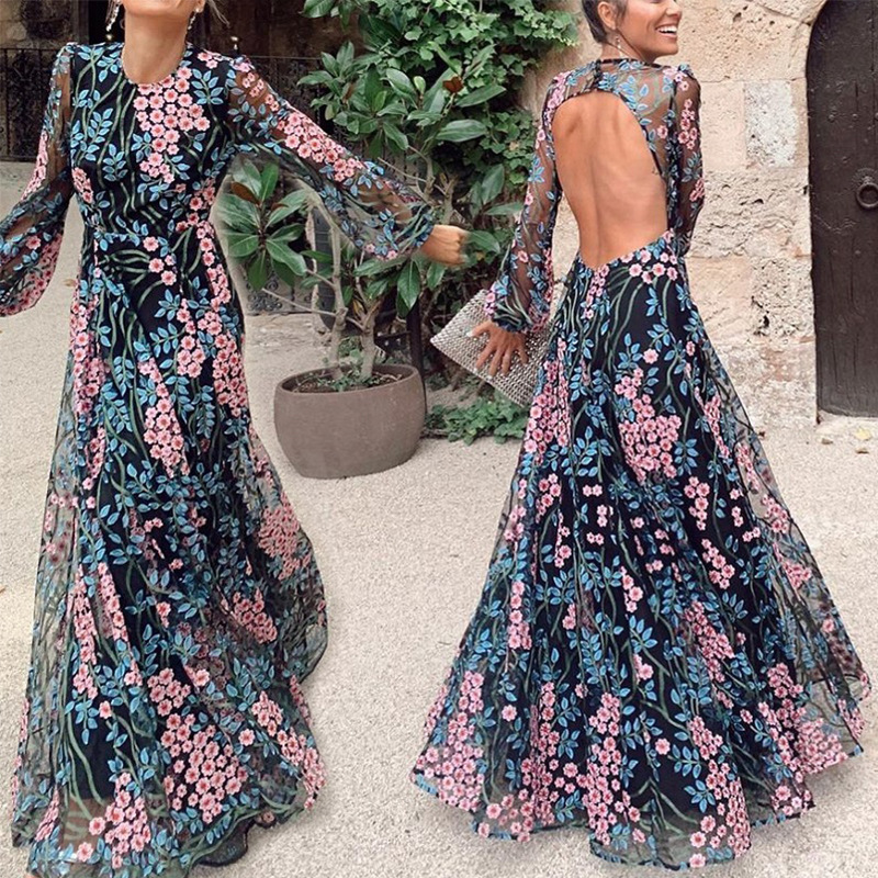 Cross-border Europe and the United States new printing dress Amazon explosions wish hot sexy backless dress 0088