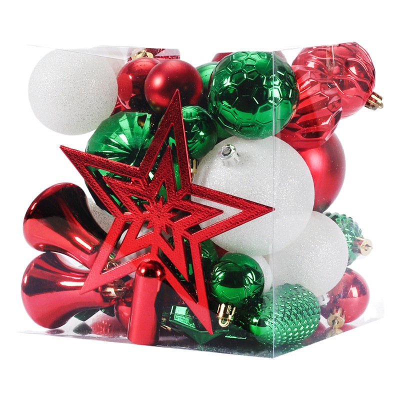 Cross-border New Christmas Decorations 45pcs Tree Top Star Christmas Ball Christmas Tree Pendant suit Gift Pack