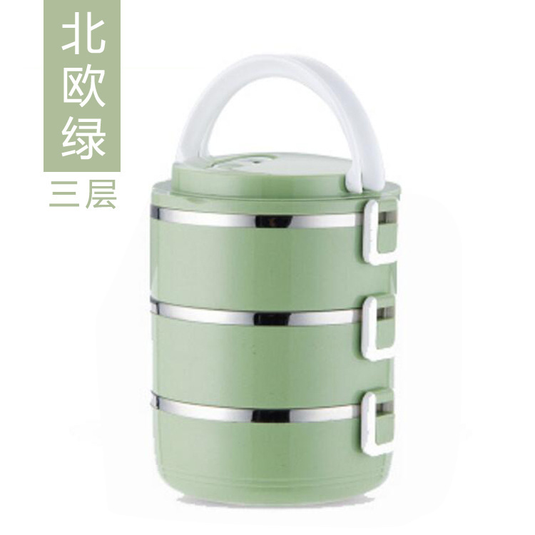 Picture of Stainless Steel Insulated Lunch Box Portable Round Double-Layer Student Lunch Box Multi-Layer Combination Sealed Fresh-Keeping Portable Lunch Box