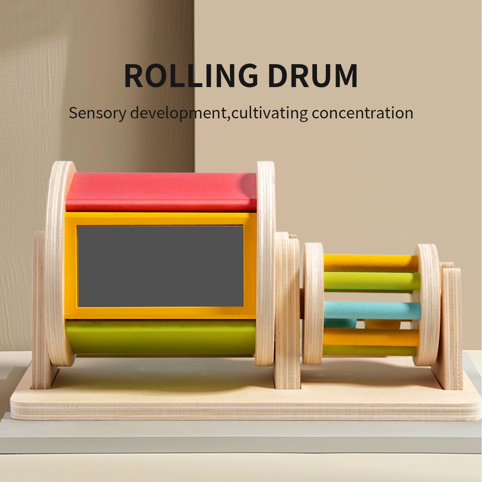 Cross-border Wooden Textile Drum Children's Color Cognition Sensory Children's Mindability Hand-eye Coordination Montessori Toys