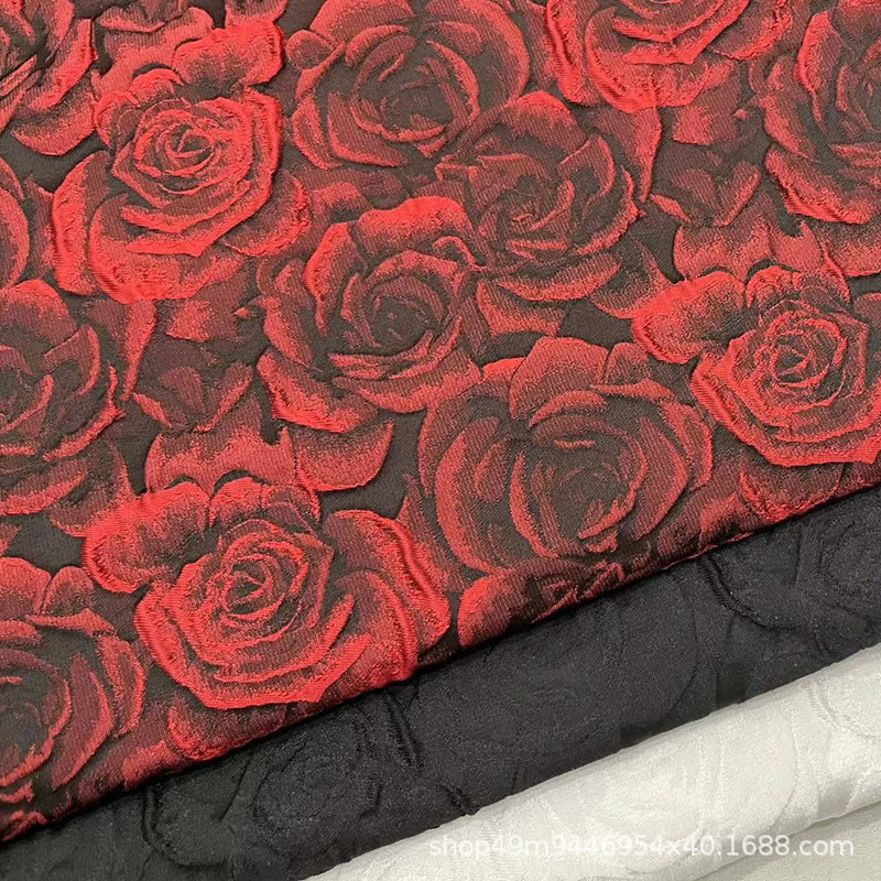 High-Quality Rose Jacquard Fabric for Cheongsam, Fabric for Hanfu Accessories, Tang-Style Yarn-Dyed