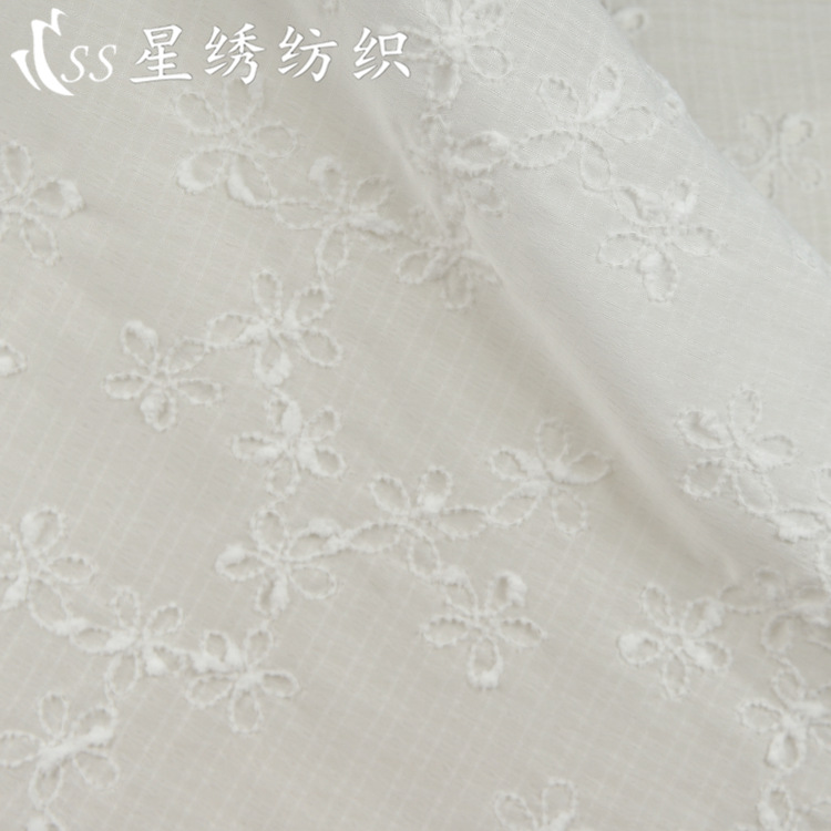 Picture of Hot-Selling Plaid Chiffon Embroidered Fabric with Small Pom-Poms, Five-Petal Flower Embroidery, Skin-Friendly Chiffon Long Dress, Sun Protection Clothing Fabric