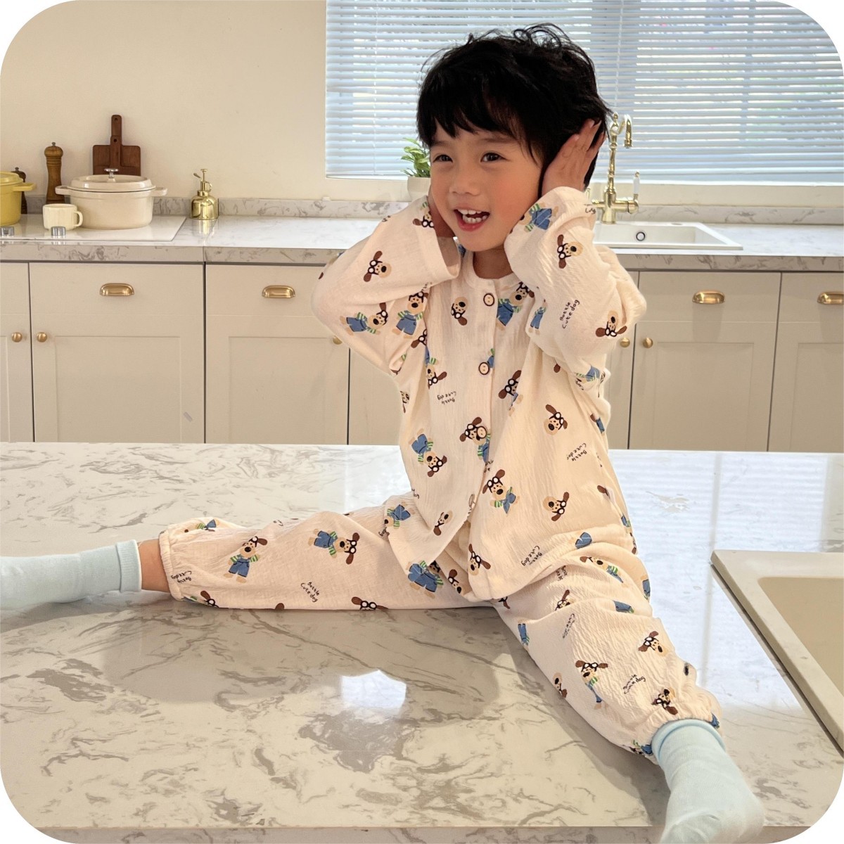 Picture of Children's Stretch Cotton Yarn suit Lace Baby Spring Cardigan Home Clothes Korean Style Cute Air-conditioning Clothes Pajamas