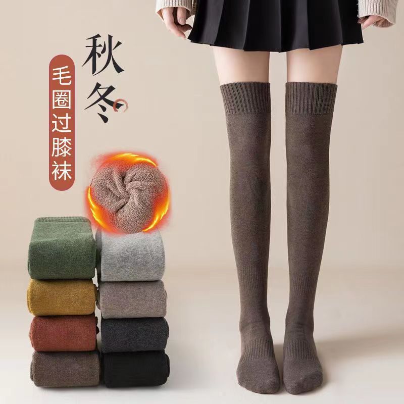 Women's thick Terry over-the-knee socks autumn and winter warm stockings fleece-lined high socks Japanese winter JK socks