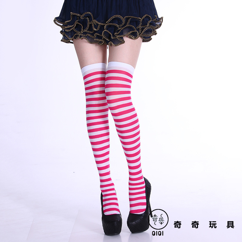 Picture of Halloween Christmas Striped Stockings Party Costume Accessories Over-the-Knee Stockings Striped Pantyhose