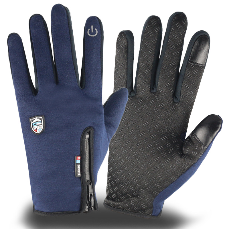 Picture of Cross-border cycling touch screen waterproof shield zipper design autumn and winter fleece-lined warm non-slip men and women windproof fleece gloves