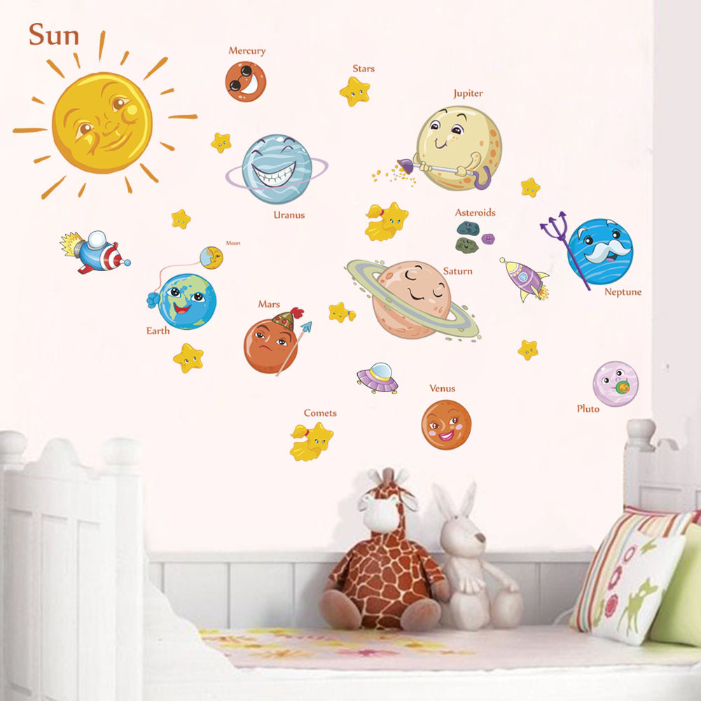 Wall stickers new creative universe space planet solar system galaxy children's room bedroom decorative cartoon wall stickers