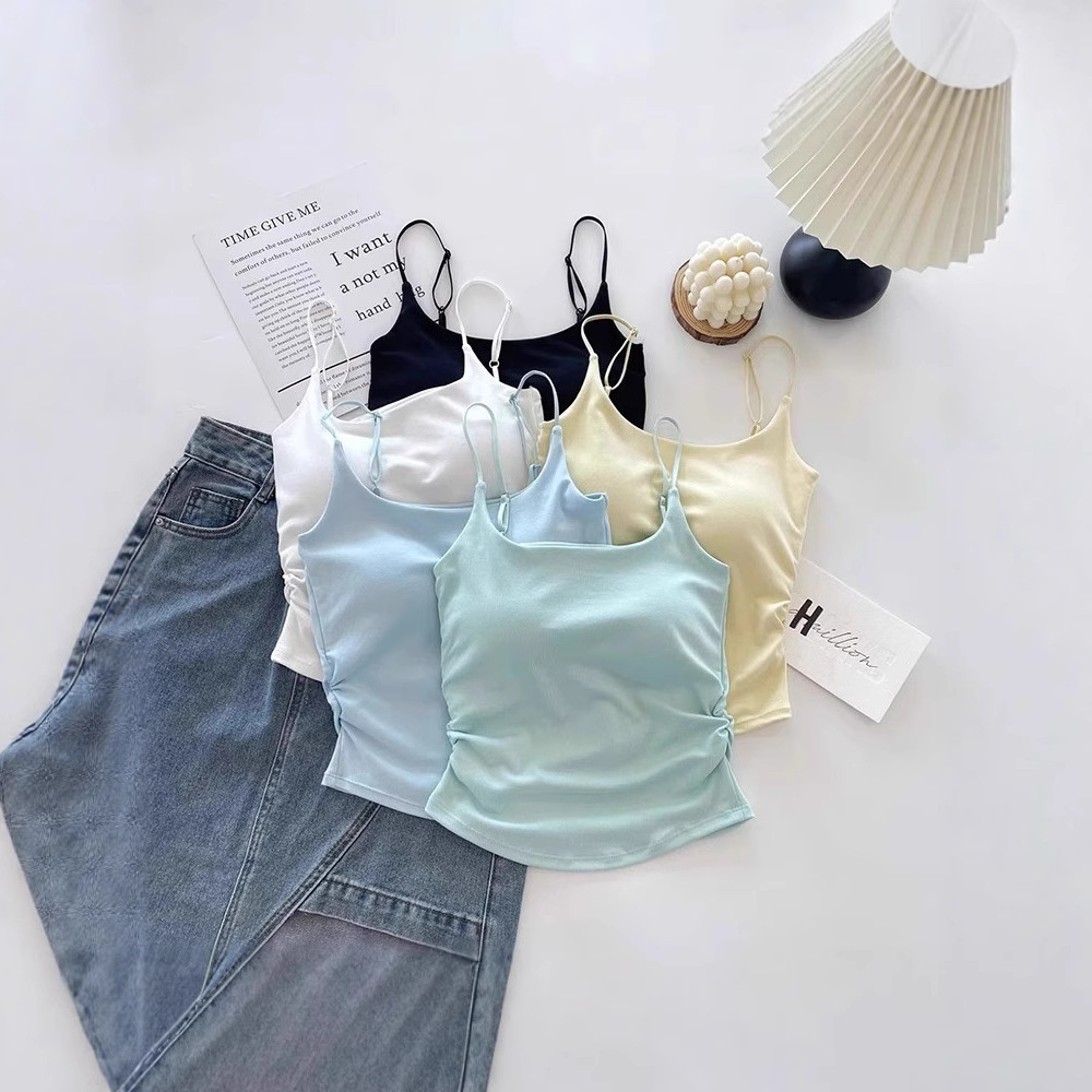 Picture of Pure Lust Style Sweet and Spicy Design Pleated Camisole for Women with Breast Pads, One-Cup Inner Wear and Outer Wear Beautiful Back Top for Women