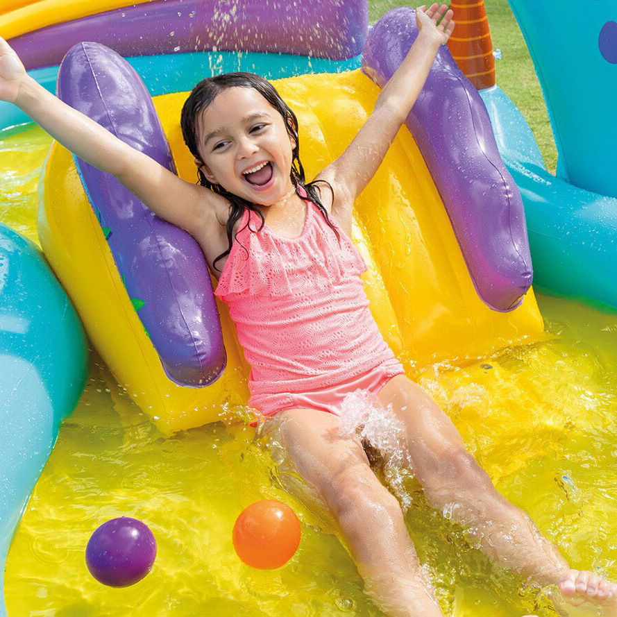 Picture of INTEX57135 dinosaur eight-character water jet slide inflatable pool paddling pool children's family swimming pool ocean ball pool