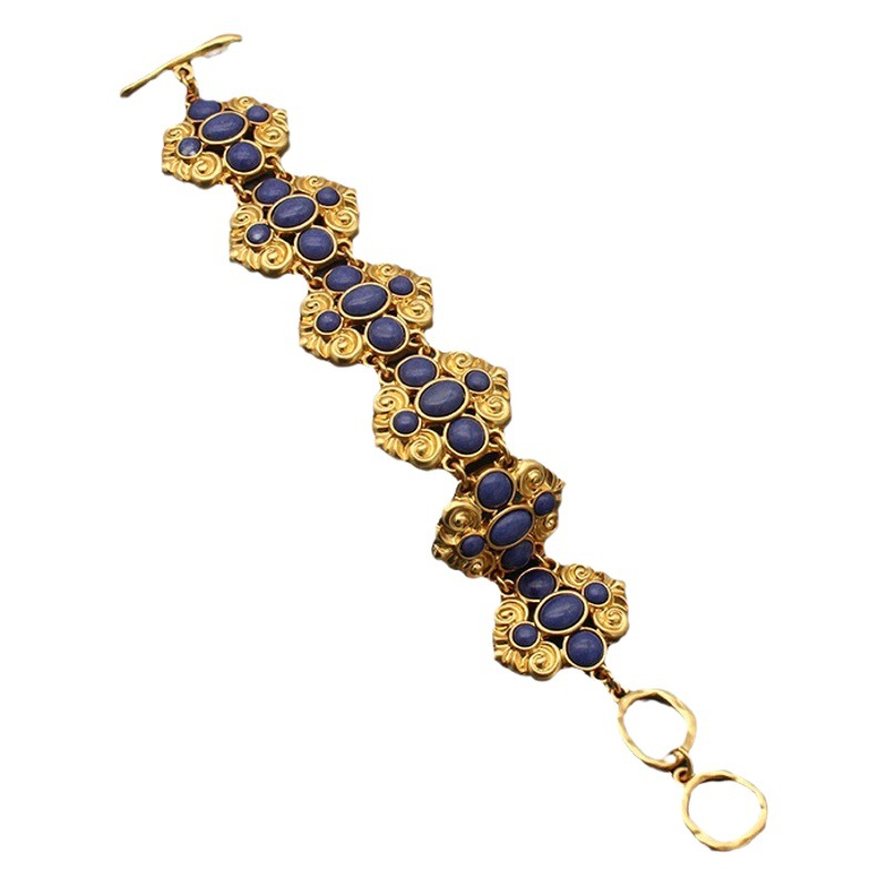 Dio Middle Lapis Lapis Lapis Bracelet Necklace Earrings Three-piece suit Silver Pin Vintage Midway suit Jewelry