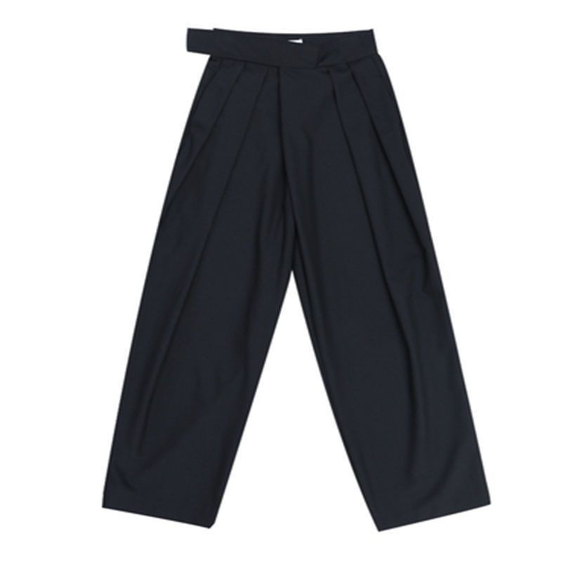 Picture of 2024 Black Pleated Wide Leg Pants High Waist Spring and Autumn New Loose Straight Velcro Mop Pants High Street Trendy