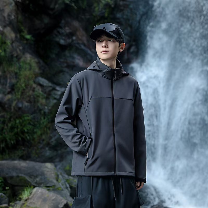 Picture of Fleece-Lined Softshell Jacket for Men, Custom Outdoor Hooded Couple's Jacket, Thickened Windproof Jacket, Warm Coat for Women with Printing