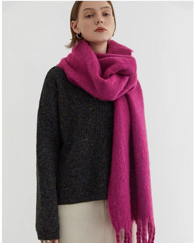Picture of Winter monochrome plush heavy weight soft fluffy lazy wind solid color large pulled wool warm scarf for students couple