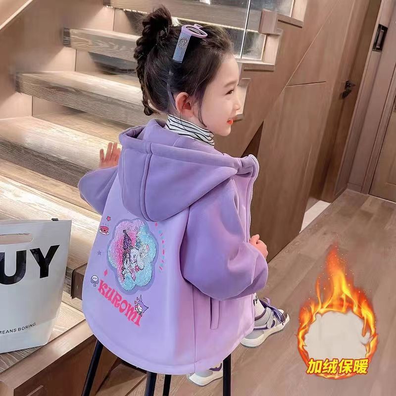 Picture of Girls' 2024 New Autumn and Winter Children's Winter fleece-lined Children's Hooded Foreign Style Thickened Warm Hoodie Coat