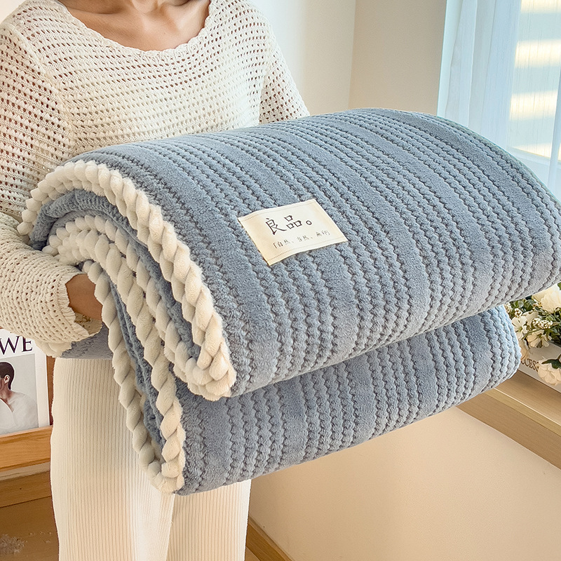 Picture of Cross-border Autumn and Winter Thickened Class A Milk Fleece Jacquard Blanket Office Nap Blanket Coral Fleece Cover Blanket Sofa Blanket