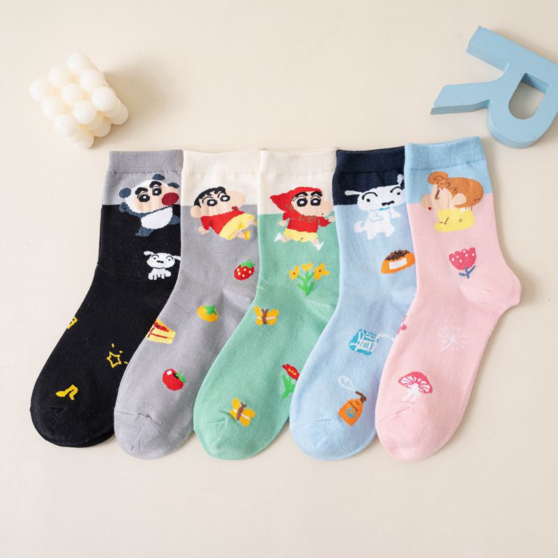 Japanese cartoon socks women's Korean-style Cute Cartoon Cartoon mid-calf socks combed cotton candy-colored casual socks