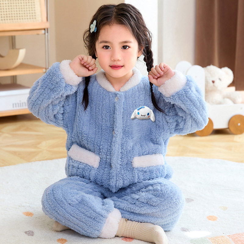 Picture of Children's Flannel Pajamas Winter New Girls' Thin Velvet Girls' Baby Children's Autumn and Winter Coral Velvet Home Clothes suit