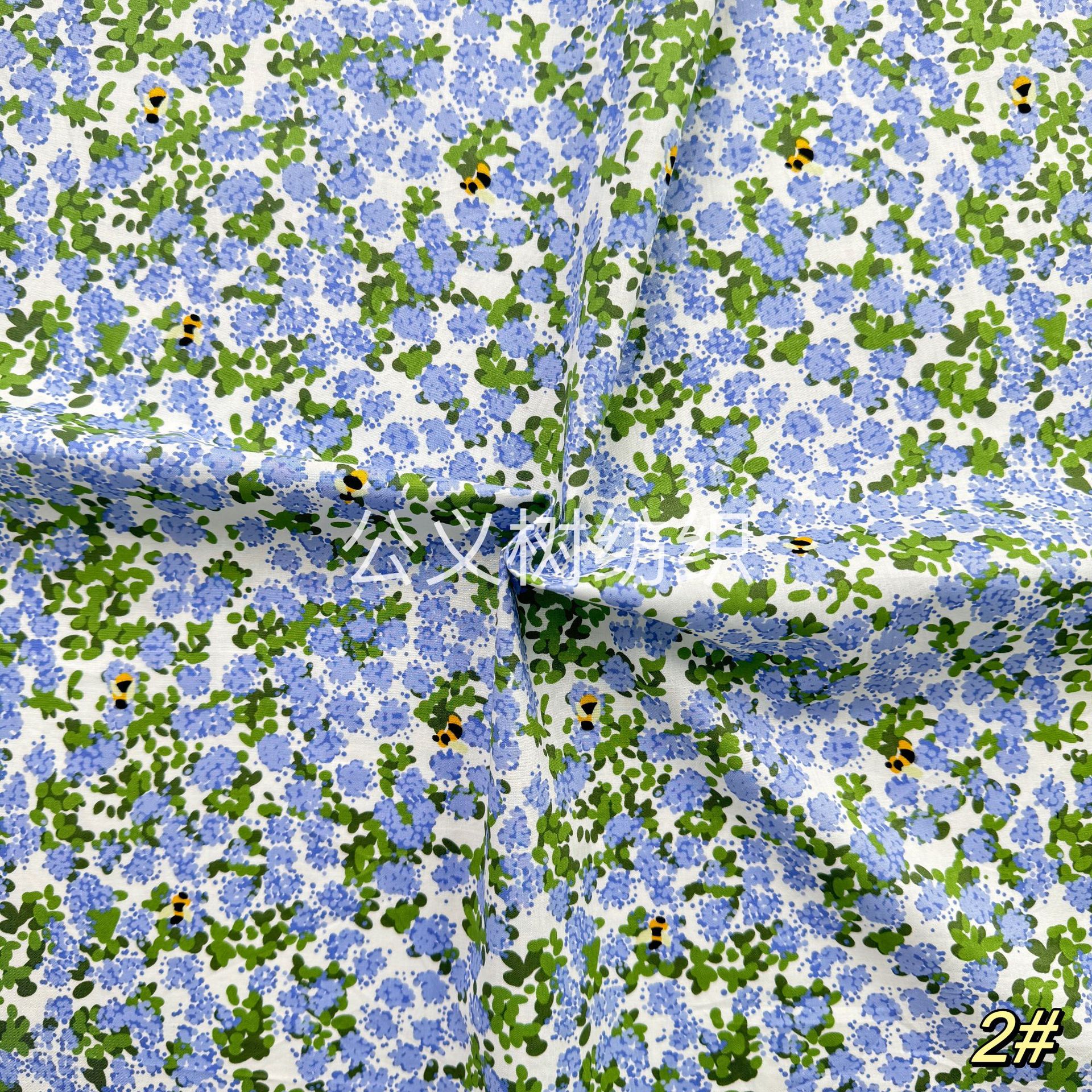 Picture of Flowers and bees cotton 60 imitation tencel reactive printing and dyeing fabric high-grade printed fabric dress women's clothing fabric