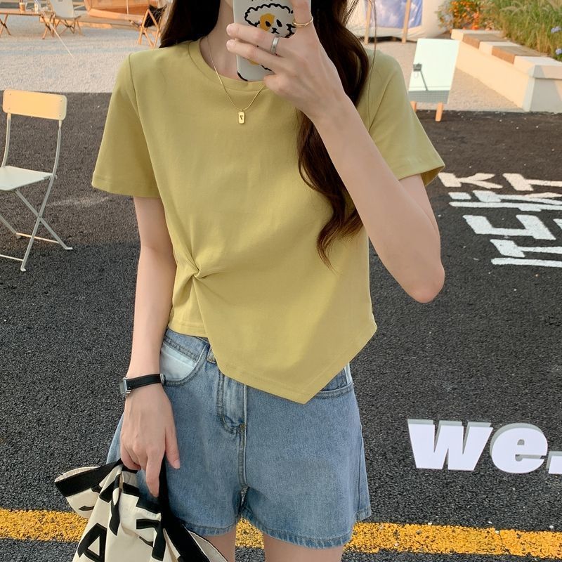 Irregular Short-Sleeved T-Shirt for Women, 2025 New Summer Design, Unique Half-Sleeve High-Waisted Short Top